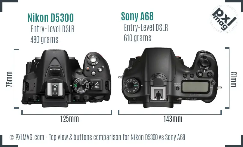 Nikon D5300 vs Sony A68 top view buttons comparison