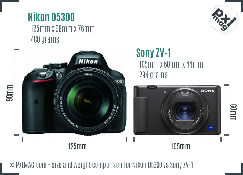 Nikon D5300 vs Sony ZV-1 size comparison Nikon D5300 vs Sony ZV-1 size comparison