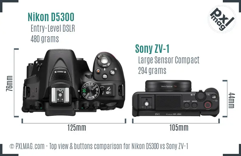 Nikon D5300 vs Sony ZV-1 top view buttons comparison Nikon D5300 vs Sony ZV-1 top view buttons comparison