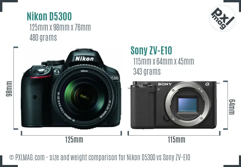 Nikon D5300 vs Sony ZV-E10 size comparison Nikon D5300 vs Sony ZV-E10 size comparison