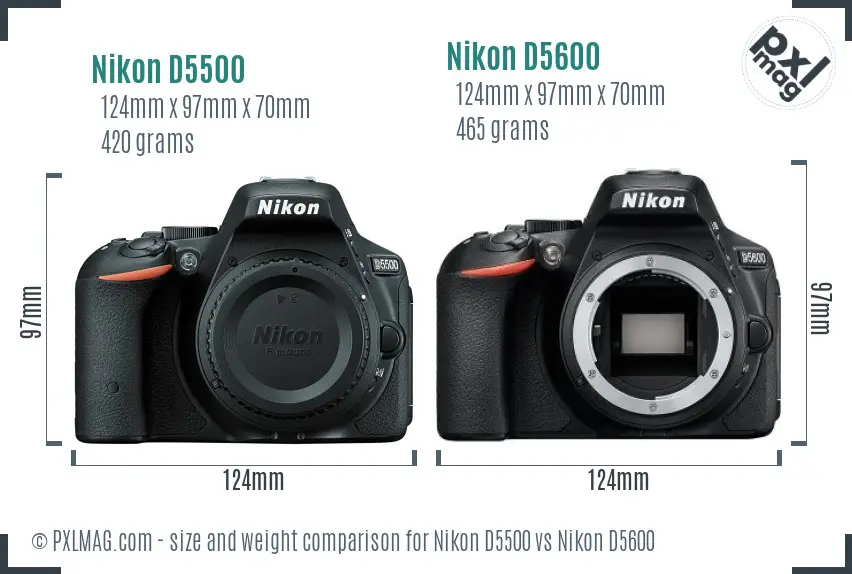 Nikon D5500 vs Nikon D5600 size comparison