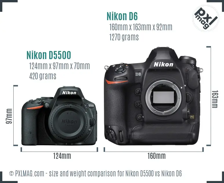 Nikon D5500 vs Nikon D6 size comparison Nikon D5500 vs Nikon D6 size comparison