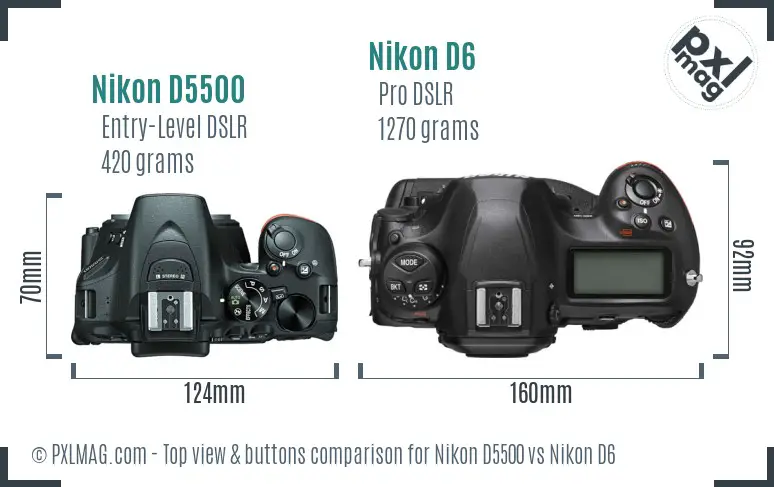Nikon D5500 vs Nikon D6 top view buttons comparison Nikon D5500 vs Nikon D6 top view buttons comparison
