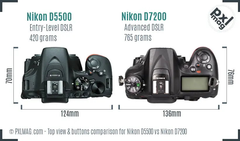Nikon D5500 vs Nikon D7200 top view buttons comparison Nikon D5500 vs Nikon D7200 top view buttons comparison