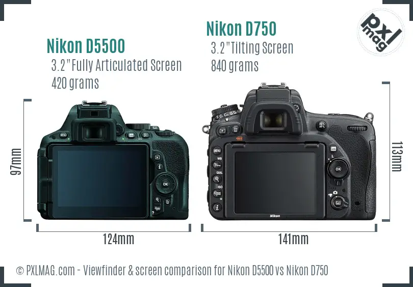 Nikon D5500 vs Nikon D750 Screen and Viewfinder comparison