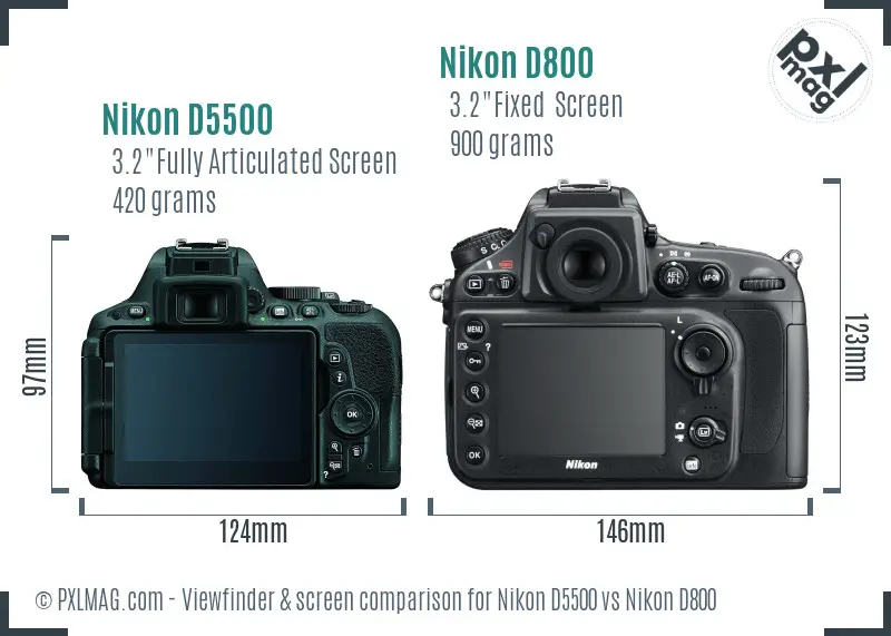 Nikon D5500 vs Nikon D800 Screen and Viewfinder comparison
