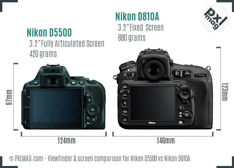 Nikon D5500 vs Nikon D810A Screen and Viewfinder comparison