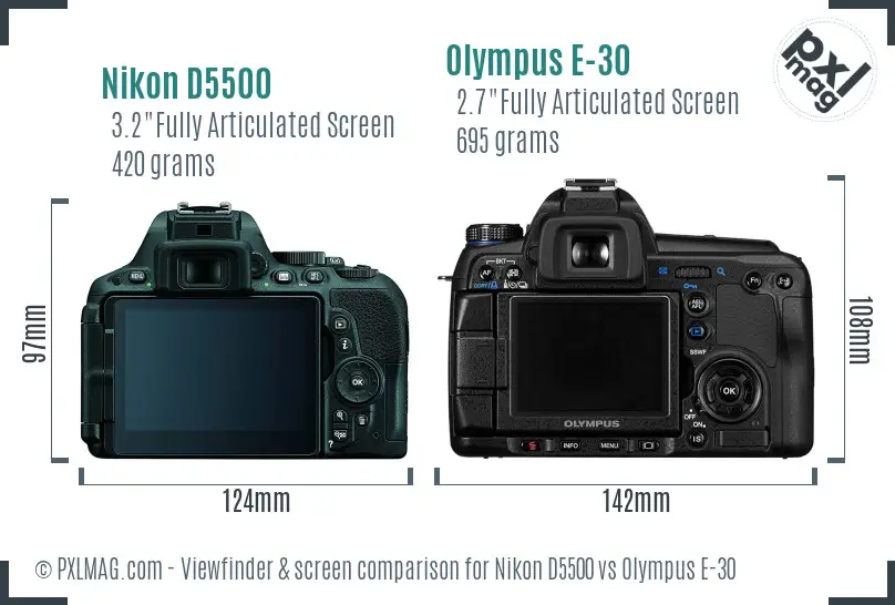 Nikon D5500 vs Olympus E-30 Screen and Viewfinder comparison