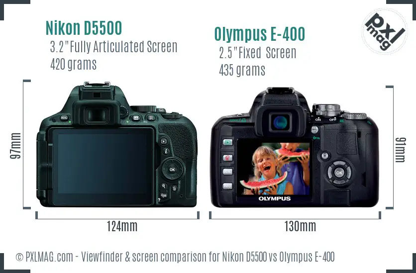 Nikon D5500 vs Olympus E-400 Screen and Viewfinder comparison