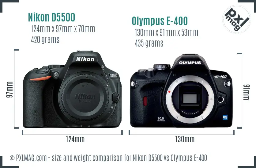 Nikon D5500 vs Olympus E-400 size comparison