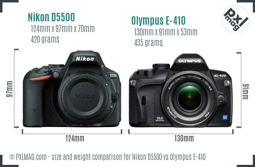 Nikon D5500 vs Olympus E-410 size comparison