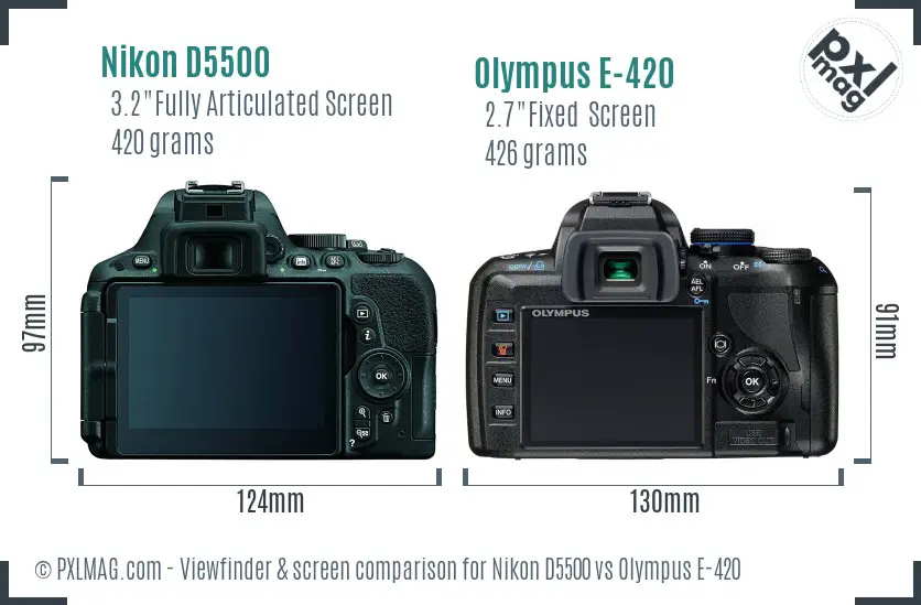 Nikon D5500 vs Olympus E-420 Screen and Viewfinder comparison