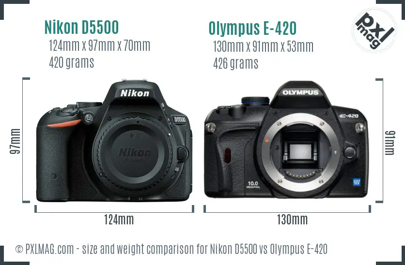 Nikon D5500 vs Olympus E-420 size comparison