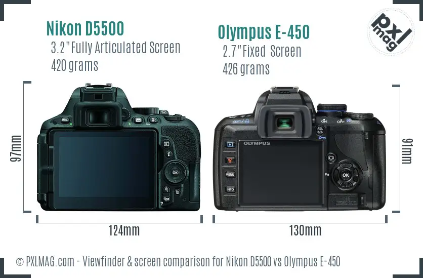 Nikon D5500 vs Olympus E-450 Screen and Viewfinder comparison