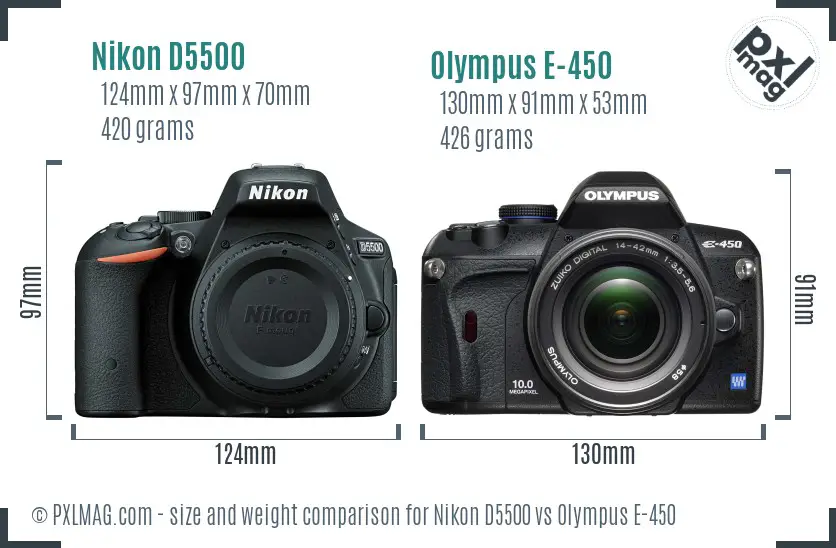Nikon D5500 vs Olympus E-450 size comparison