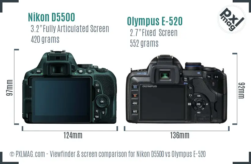 Nikon D5500 vs Olympus E-520 Screen and Viewfinder comparison