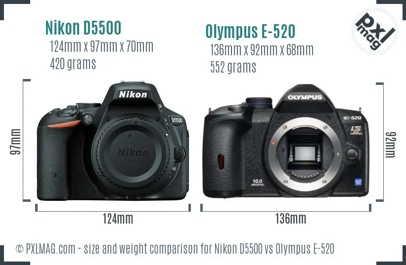 Nikon D5500 vs Olympus E-520 size comparison