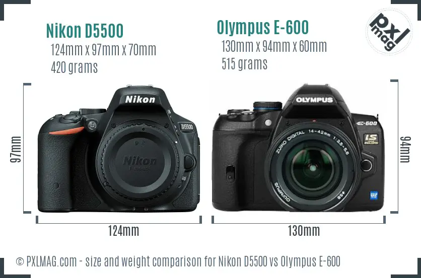 Nikon D5500 vs Olympus E-600 size comparison