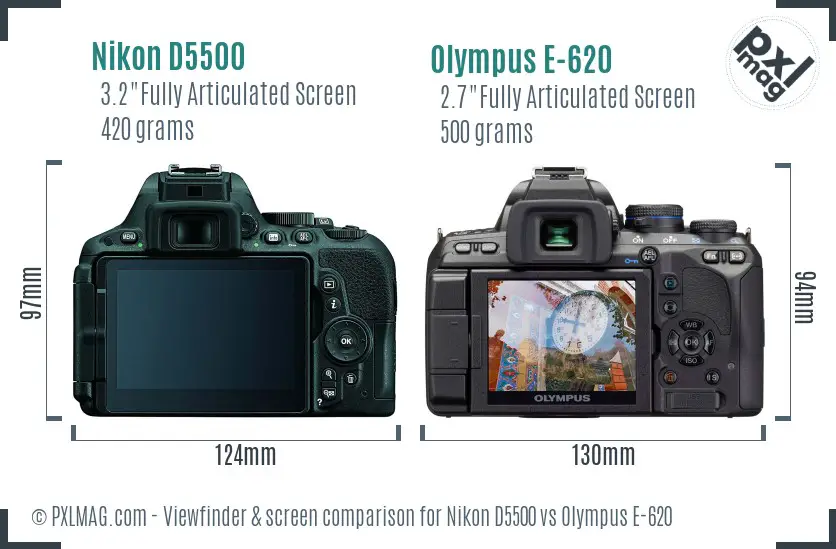 Nikon D5500 vs Olympus E-620 Screen and Viewfinder comparison