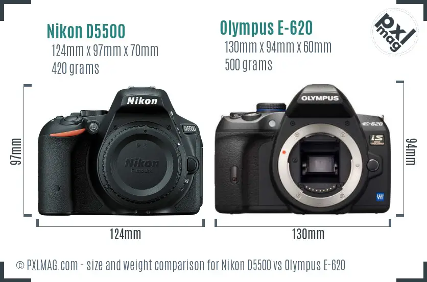 Nikon D5500 vs Olympus E-620 size comparison