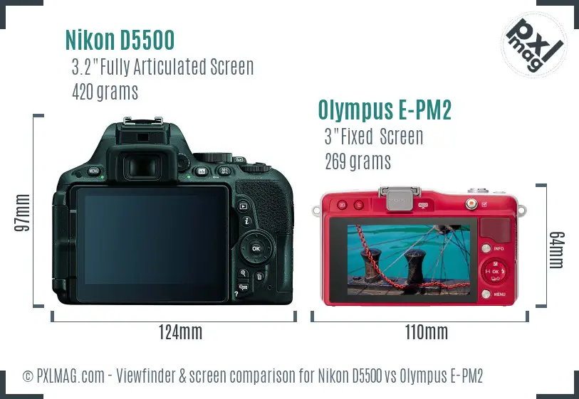 Nikon D5500 vs Olympus E-PM2 Screen and Viewfinder comparison