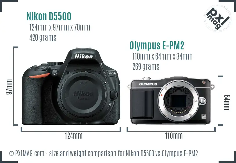 Nikon D5500 vs Olympus E-PM2 size comparison