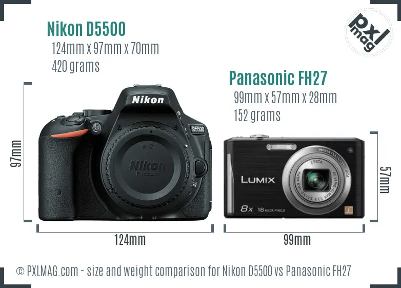 Nikon D5500 vs Panasonic FH27 size comparison