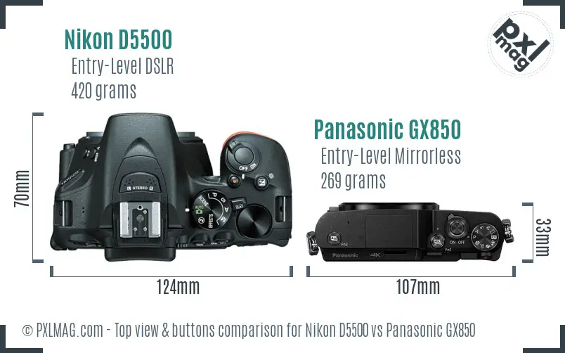 Nikon D5500 vs Panasonic GX850 top view buttons comparison