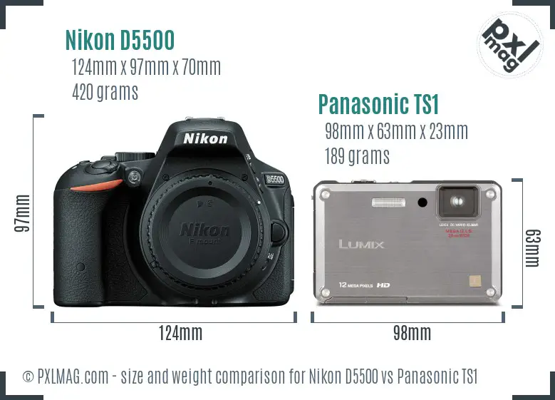 Nikon D5500 vs Panasonic TS1 size comparison
