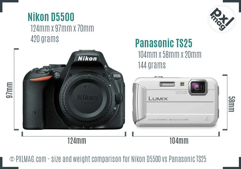 Nikon D5500 vs Panasonic TS25 size comparison