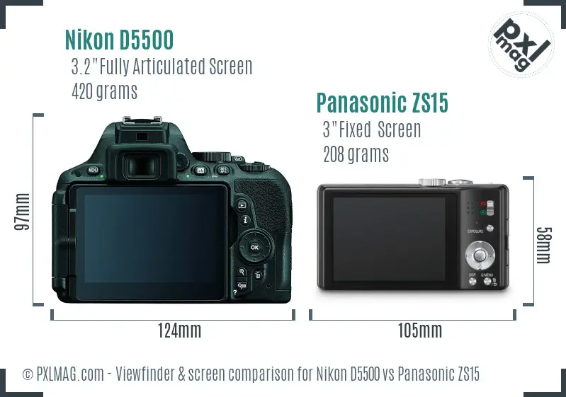 Nikon D5500 vs Panasonic ZS15 Screen and Viewfinder comparison