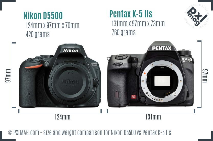 Nikon D5500 vs Pentax K-5 IIs size comparison Nikon D5500 vs Pentax K-5 IIs size comparison