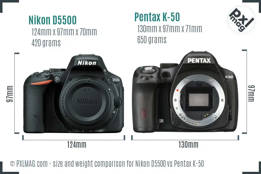 Nikon D5500 vs Pentax K-50 size comparison