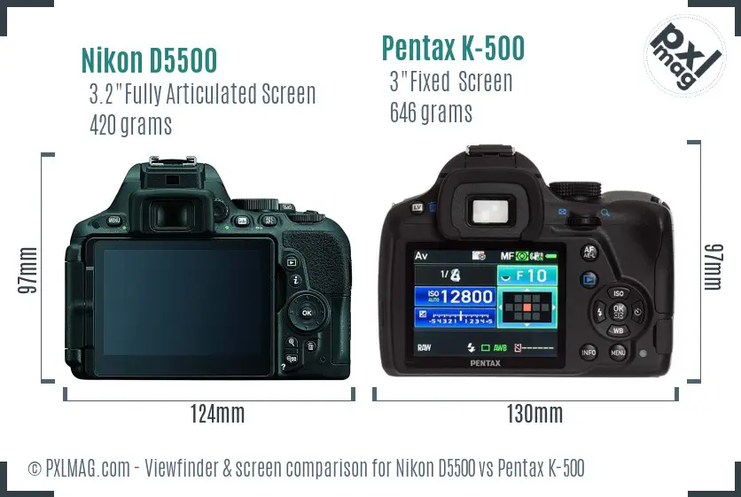 Nikon D5500 vs Pentax K-500 Screen and Viewfinder comparison