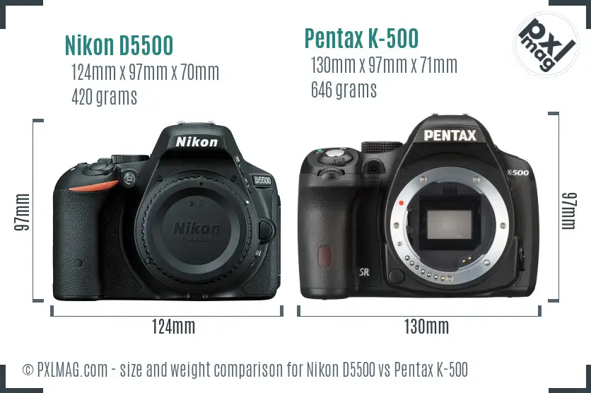 Nikon D5500 vs Pentax K-500 size comparison