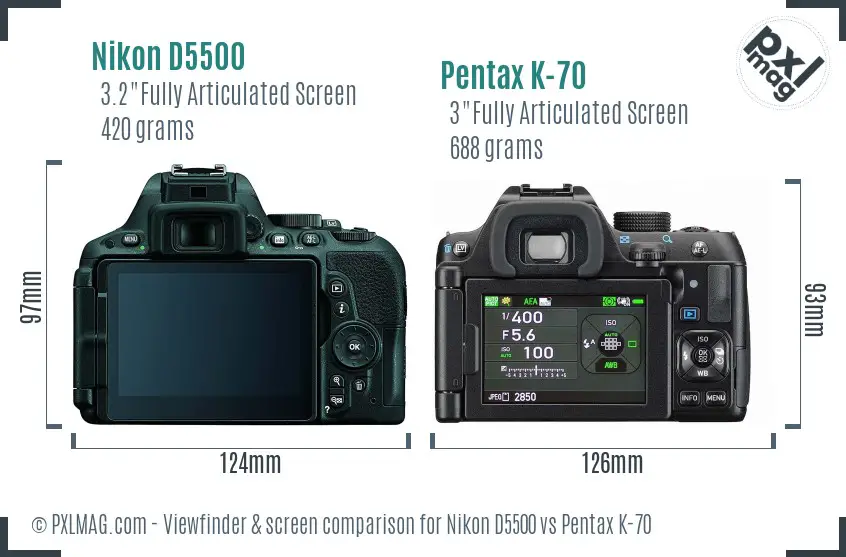 Nikon D5500 vs Pentax K-70 Screen and Viewfinder comparison