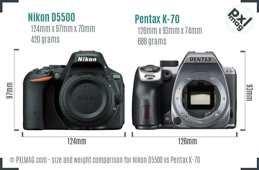 Nikon D5500 vs Pentax K-70 size comparison