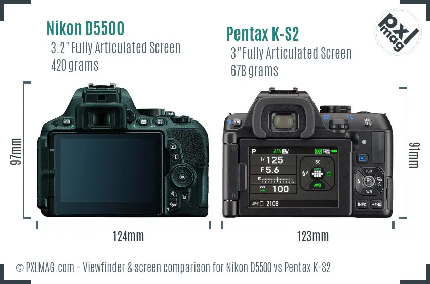 Nikon D5500 vs Pentax K-S2 Screen and Viewfinder comparison