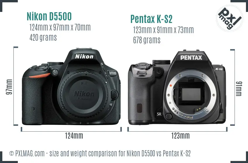 Nikon D5500 vs Pentax K-S2 size comparison