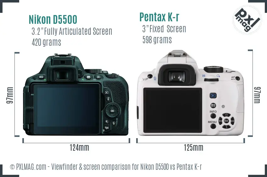 Nikon D5500 vs Pentax K-r Screen and Viewfinder comparison
