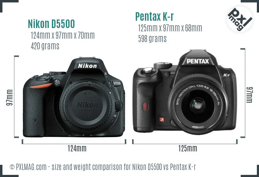Nikon D5500 vs Pentax K-r size comparison