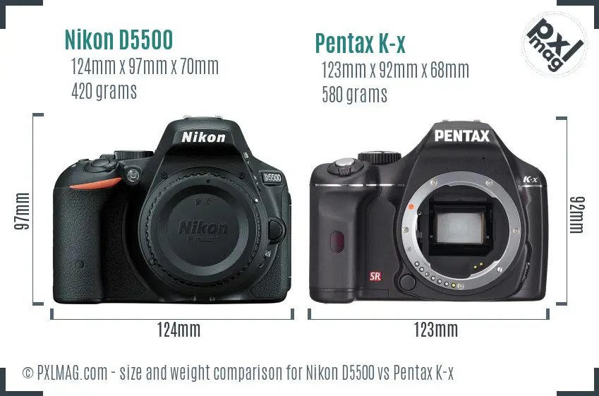 Nikon D5500 vs Pentax K-x size comparison