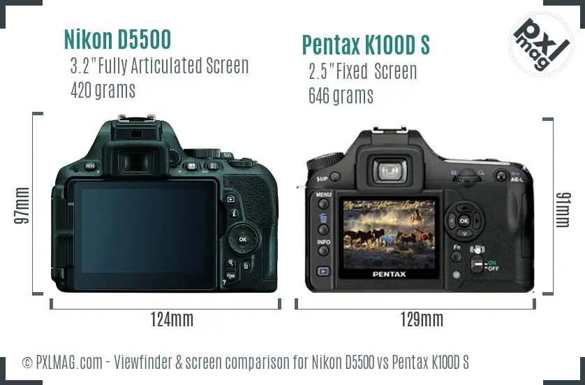 Nikon D5500 vs Pentax K100D S Screen and Viewfinder comparison