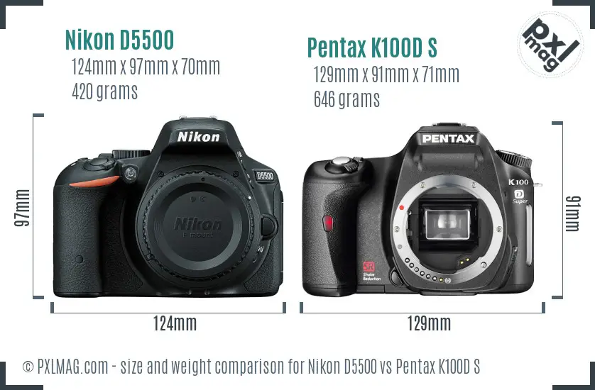 Nikon D5500 vs Pentax K100D S size comparison
