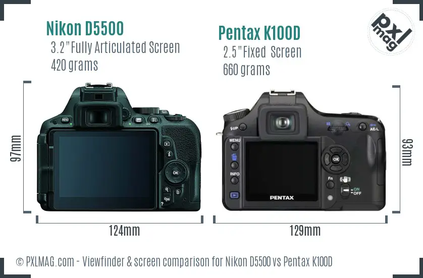 Nikon D5500 vs Pentax K100D Screen and Viewfinder comparison