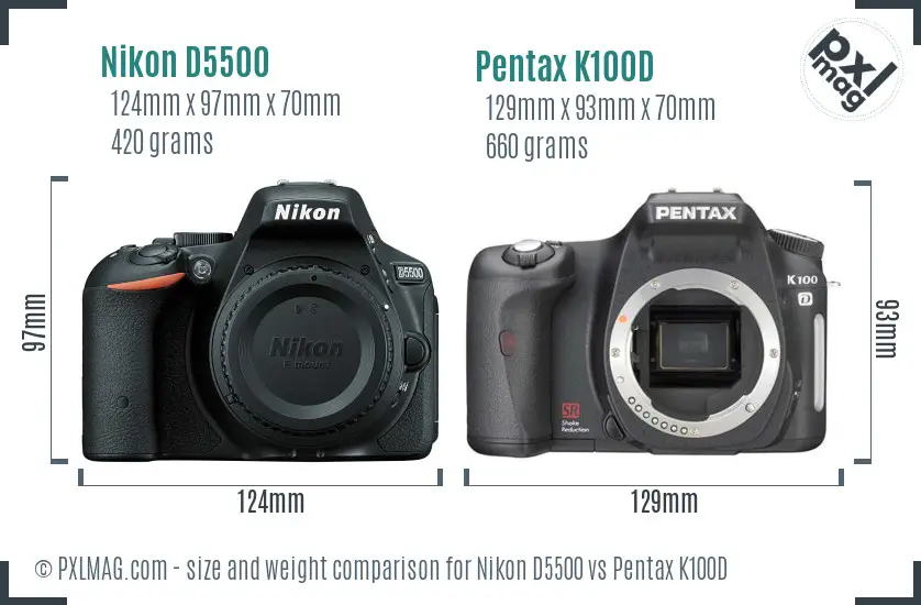 Nikon D5500 vs Pentax K100D size comparison