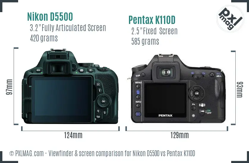 Nikon D5500 vs Pentax K110D Screen and Viewfinder comparison