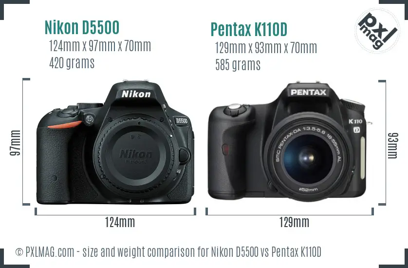 Nikon D5500 vs Pentax K110D size comparison
