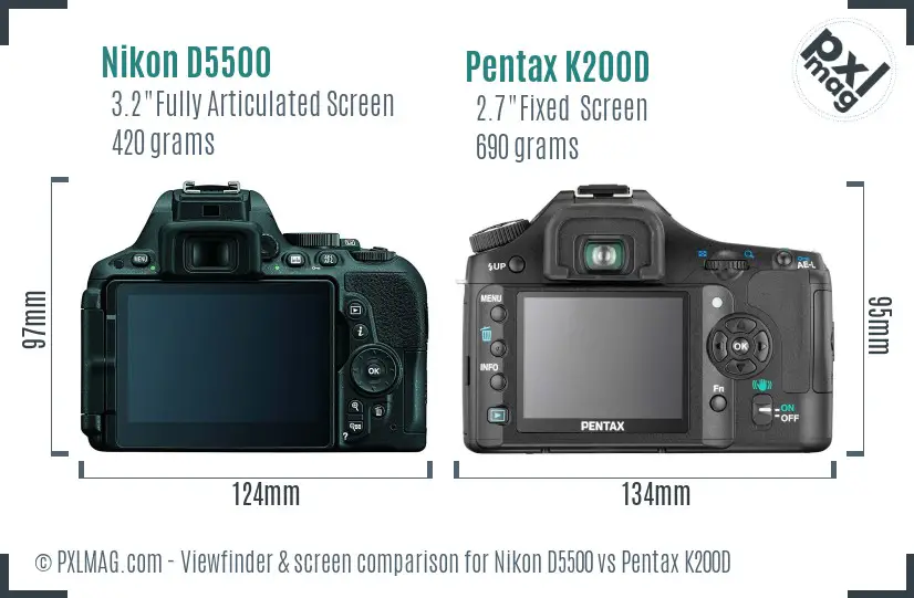 Nikon D5500 vs Pentax K200D Screen and Viewfinder comparison