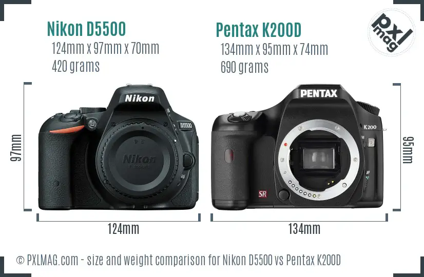 Nikon D5500 vs Pentax K200D size comparison